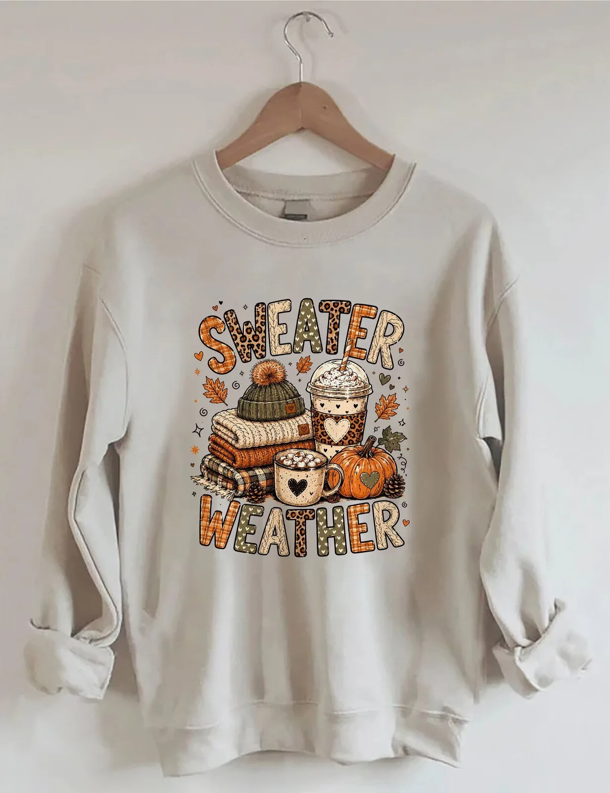 Sweater Weather Autumn Fall Season Cozy Drinks Pumpkin Sweatshirt