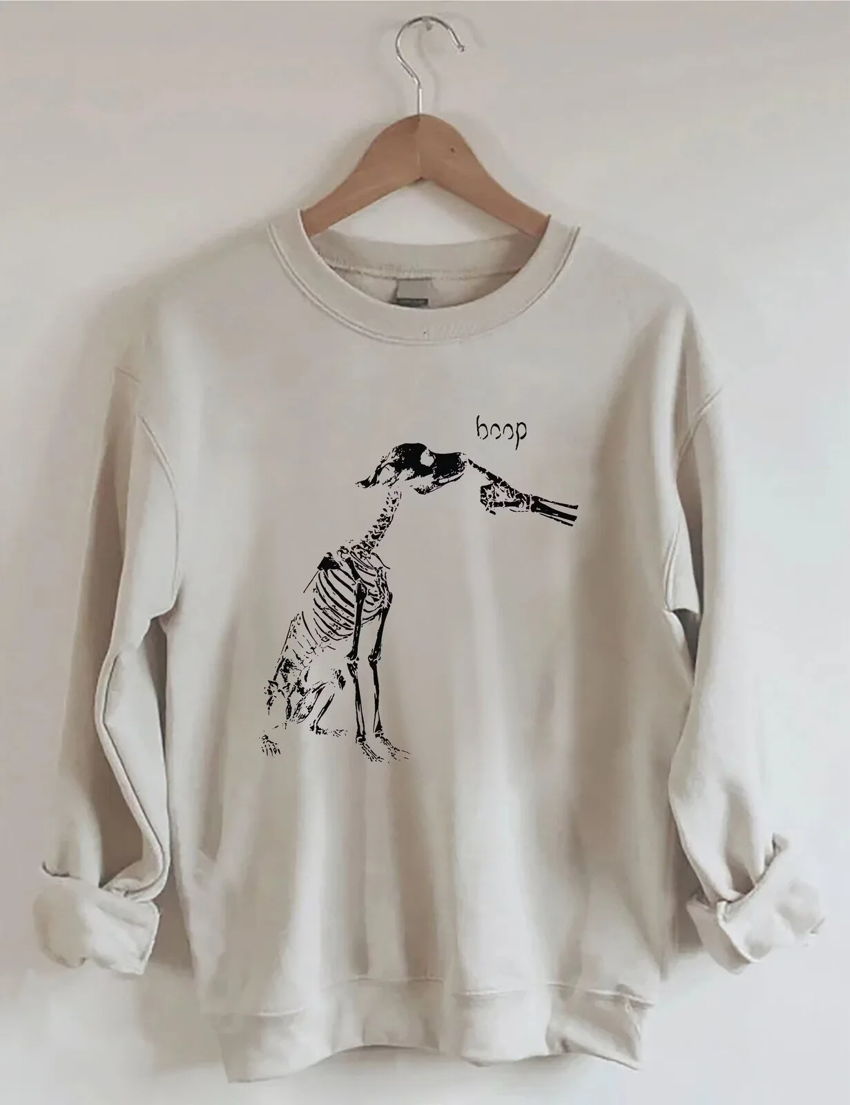 Funny Dog Skeleton Boop Halloween Graphic Print Crewneck Sweatshirt