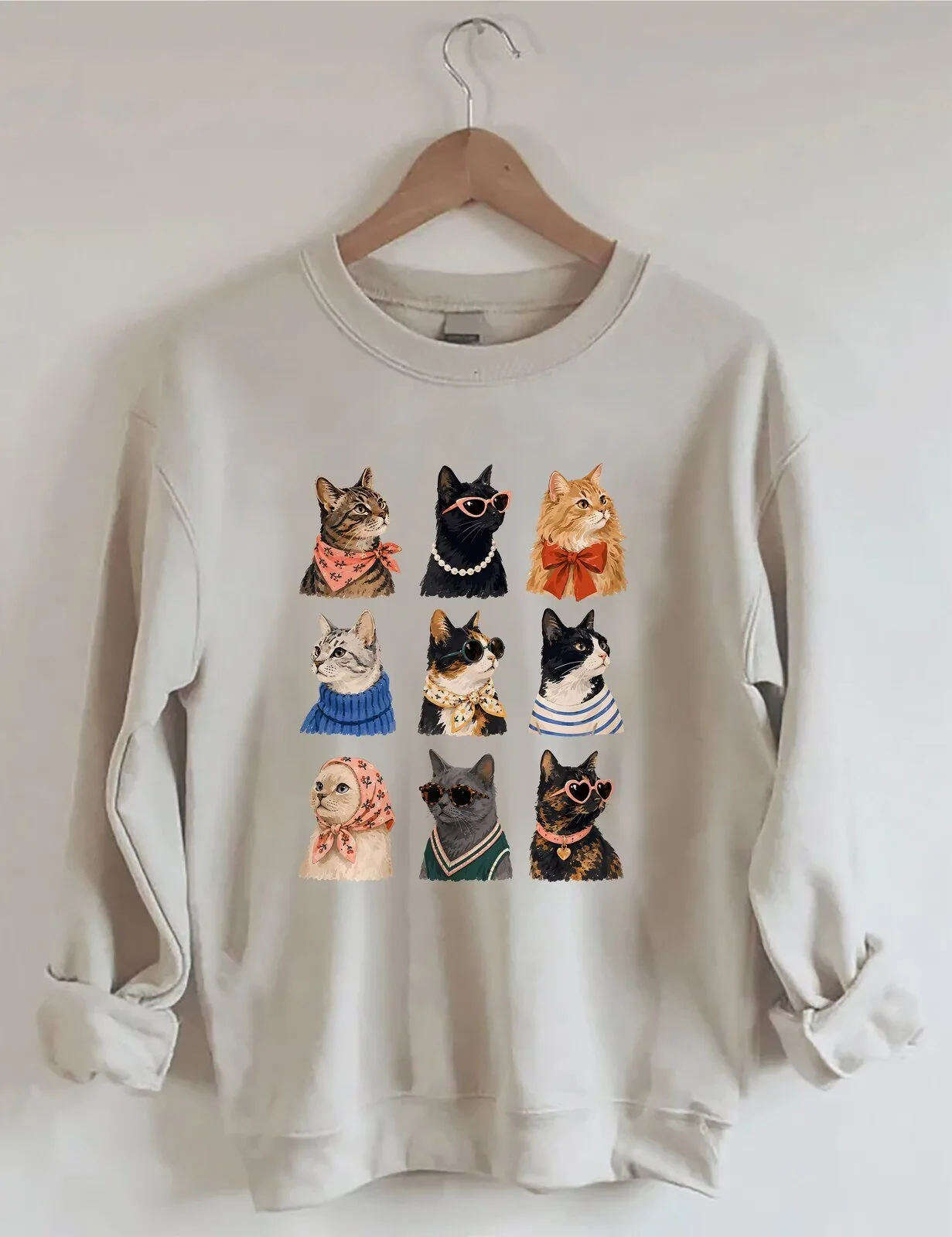 Stylish Cats Wearing Sunglasses and Scarves Funny Animal Lover Sweatshirt