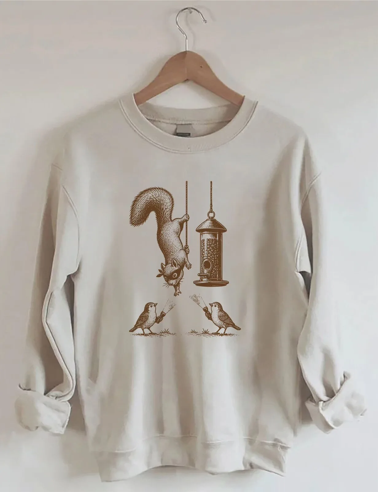 Funny Squirrel Stealing Bird Feeder Food With Birds Sweatshirt