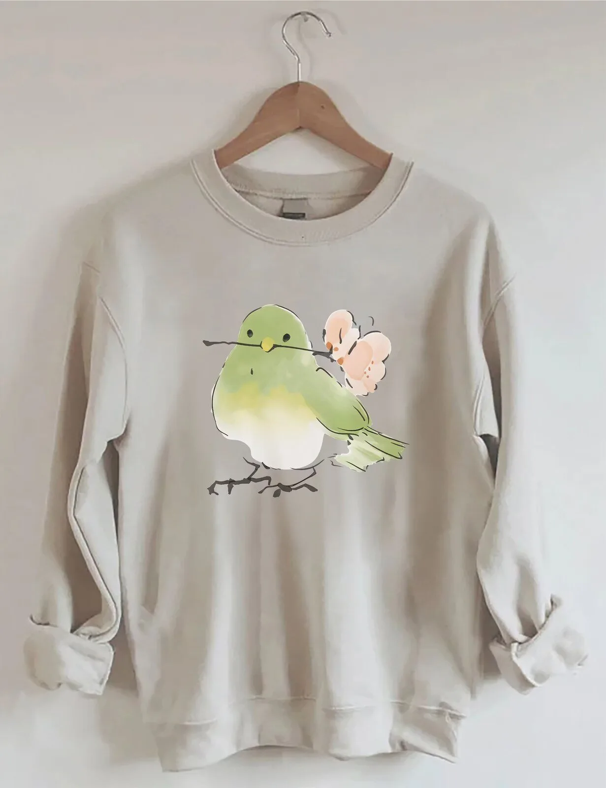 Cute Bird With Flower Nature Lover Crewneck Sweatshirt