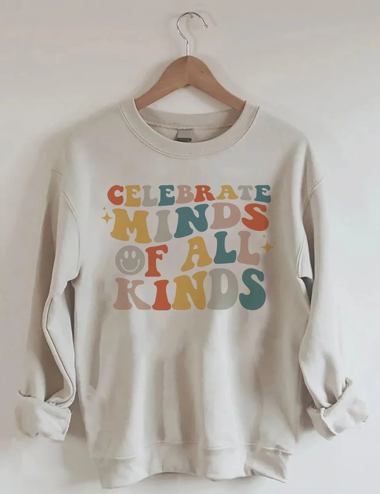 Celebrate Minds Of All Kinds Retro Smiley Face Graphic Sweatshirt 1 Celebrate Minds Of All Kinds Retro Smiley Face Graphic Sweatshirt