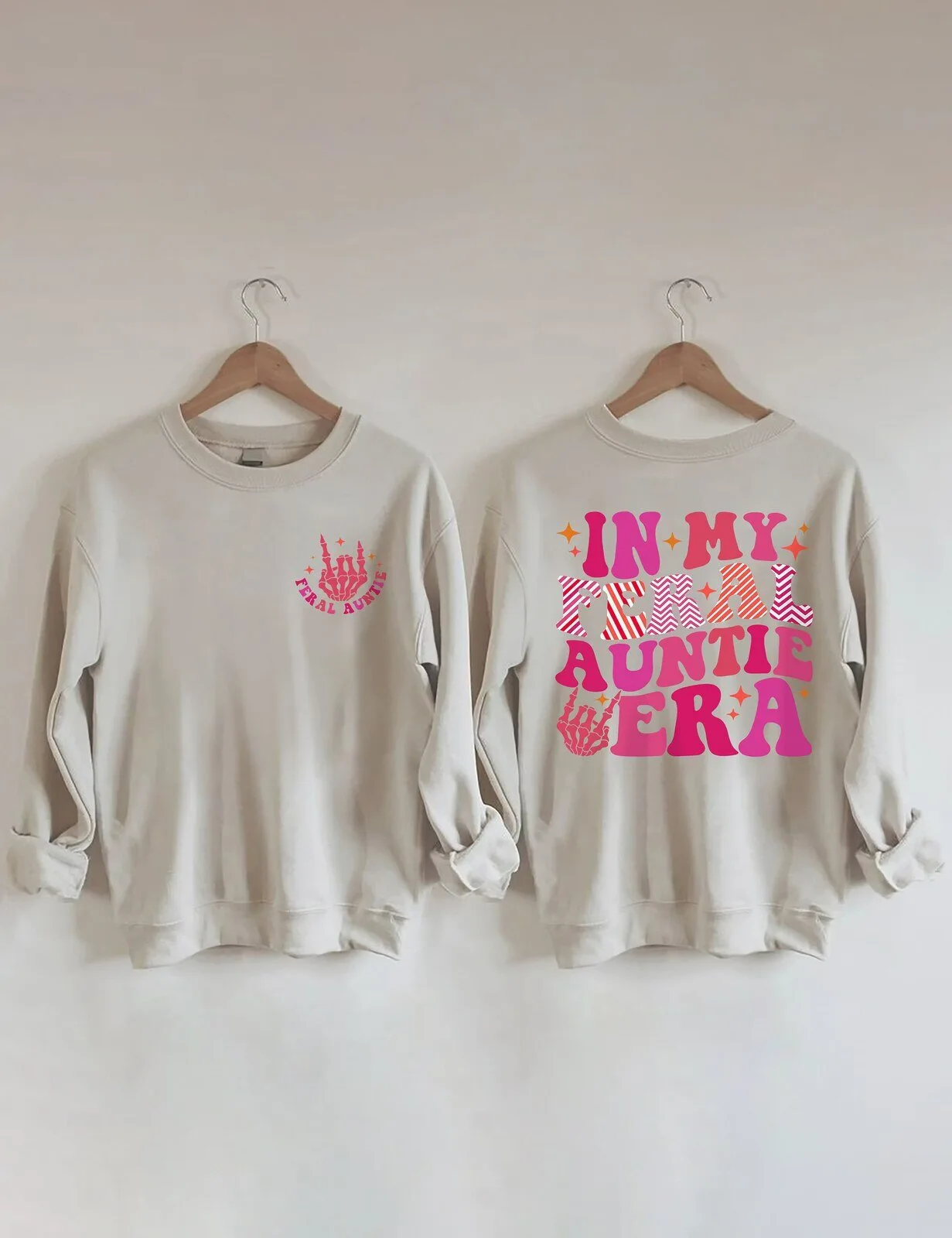 In My Feral Auntie Era Skeleton Hand Beige Crewneck Sweatshirt