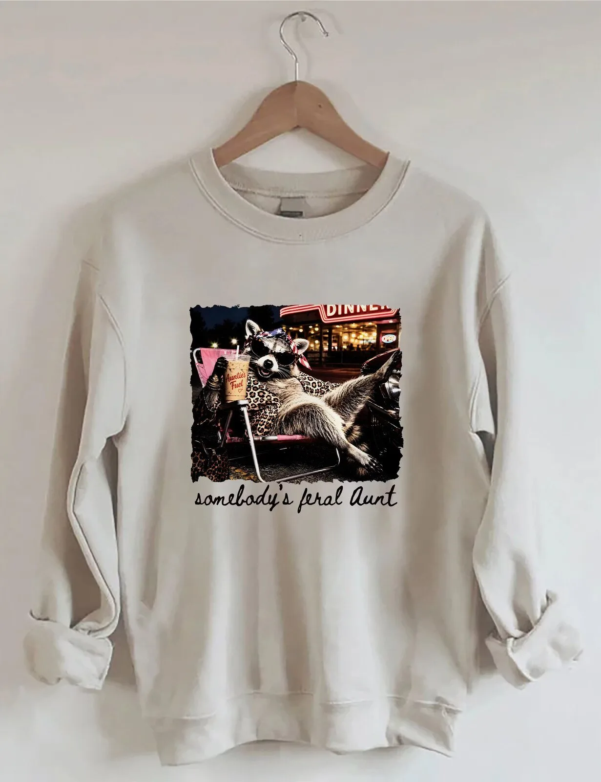 Somebody's Feral Aunt Raccoon Funny Animal Graphic Crewneck Sweatshirt 1 Somebody